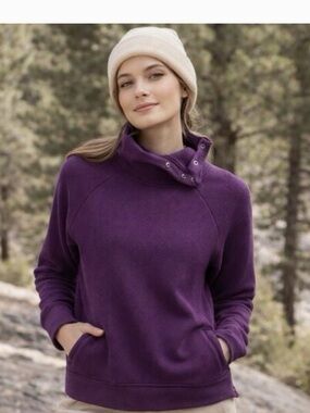 Pact Organic Cotton Waffle Knit Pullover Purple Snap Collar Cozy Sweatshirt XS